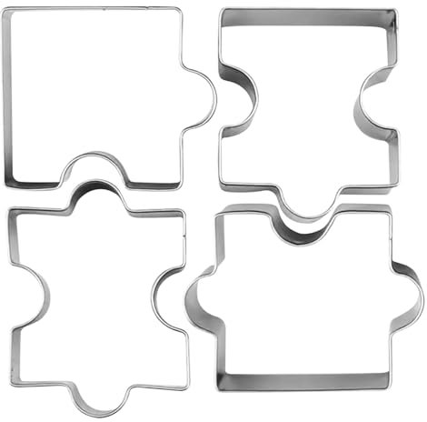Puzzle Cookie Cutter,4Pcs Stainless Steel Puzzle Piece Biscuit Cutter,Metal Molds Biscuit Cutters for Baking (Geometric)