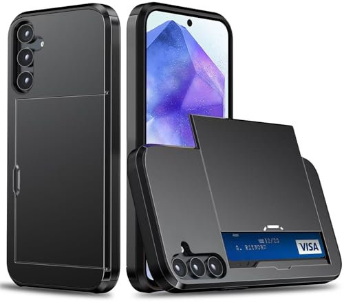 Beajew Coque Portefeuille pour Samsung Galaxy A56 avec Porte-Cartes, Étui de Protection Téléphone Double Couche Antichoc, Fente Cachée Coulissante, Antichoc TPU+PC Housse Portefeuille - Noir