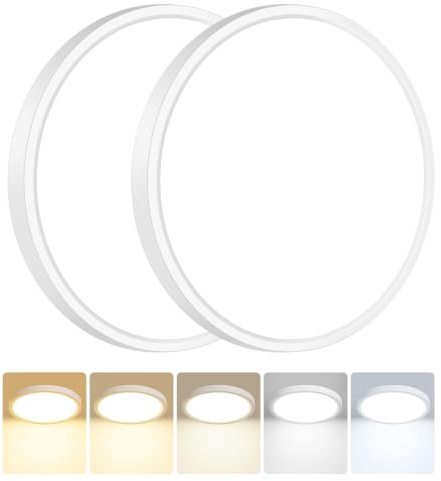 Peasur 2Stück Deckenlampe LED Deckenleuchte Flach,5Farben-3000/3500/4000/5000/6500K,Wasserfest Badezimmer Lampe Decke,15W Modern Rund Lampe für bad flur schlafzimmer keller Wohnzimmer,180 * 16mm