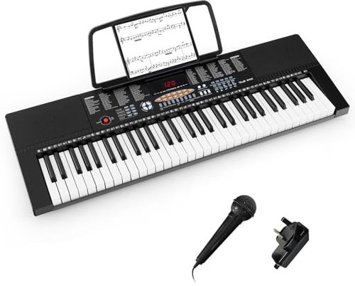 GYMAX 61 Key Keyboard Piano, Portable Digital Piano with Music Stand, Microphone & 3 Teaching Modes, Beginner Electronic Keyboard for Kids Adults