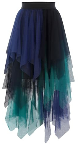 Sintege Jupe en Tulle Déguisement de Sorcière pour Femme Halloween Tutu de Ballet Plissé Jupe Longue (Bleu, Vert)