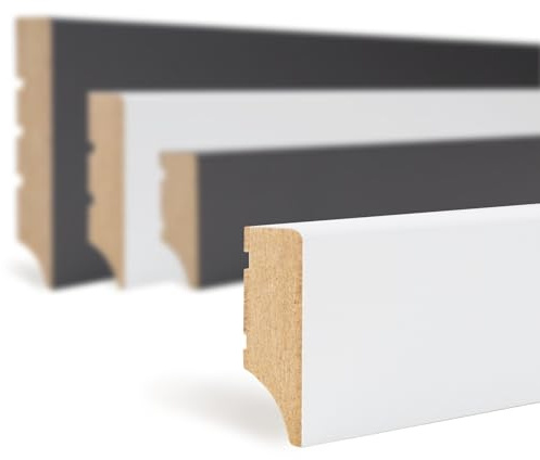 HEXIM Sockelleisten weiß 2000x35x12mm 10 Stück Fußleisten MDF foliert - Bodenleisten Weimarer Profil, Laminatleisten Fußbodenleisten (20 Meter)