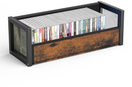 PAPAGIFTREE CD Holder with Fabric Wood Grain Texture, CD Storage Case and Box for Display, CD Organizer Shelf and Rack, CD Display Stand and Video Game Cases for Home, Holds Up to 40 CDs