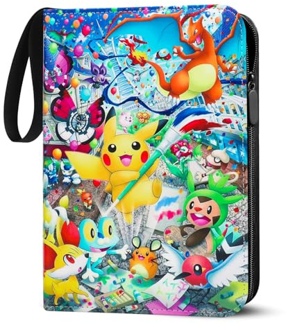 Karten Sammelalbum für Pokemon Karten,900 Karten Reißverschluss Sammelheft, 9-Taschen Sammelbuch,PU-Leder, wasserdicht,Sammelordner für Sammler