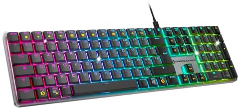 EMPIRE GAMING K243 – Schlanke Low Profile Aluminium Mechanische Gaming-Tastatur Kabelgebunden DE (QWERTZ), 111 Tasten USB-C Abnehmbar, MX Red, RGB 24 Effekte, NKRO, Kompatibel mit PC/PS5/PS4/Xbox