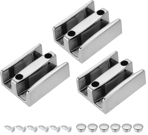 QUARKZMAN Guide Inférieure Pour Porte De Douche Coulissante Pour 1/2 in Frameless Glass Shower Door, 3pcs 50mm Largeur Guide Double Rail De Limitation Coulissante Pour Porte, Argent