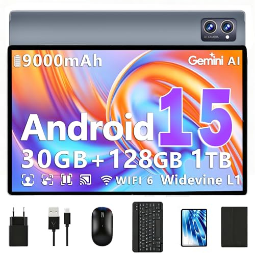 ZENTALITY Android 15 Tablet 10 Zoll HD IPS System mit Gemini AI 30GB RAM+128GB ROM(TF 2TB) Widevine L1 Face ID 9000mAh Octa-Core 2.0GHz 5G WLAN/BT5 Dual Kamera Bildschirmübertragung Split Screen Modus