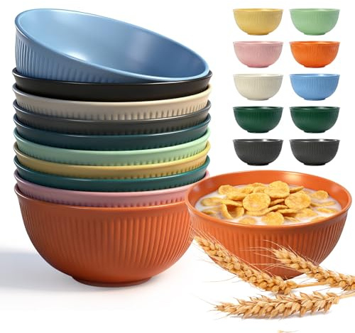Valyrane 10er Set Müslischalen & Salatschalen, 650ml Plastikschüssel aus Weizengras, 10 Farben für Frühstück, Salat & Snacks