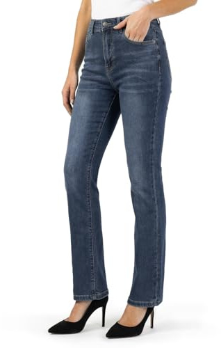 Zylioo Jeans altos para mujer, entrepierna de 32/34 pulgadas, pantalones de mezclilla elásticos largos, pierna recta, tiro medio, ajuste clásico para mujeres altas, Azul oscuro, L extra alto