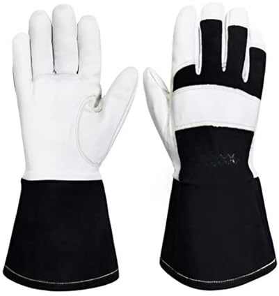AYWTIUN Welding Gloves 1 Pair Long Cuff Goatskin TIG Welding Safety Work Gloves Heat Resistant Spark-Resistant Back Cowsplit(XL)