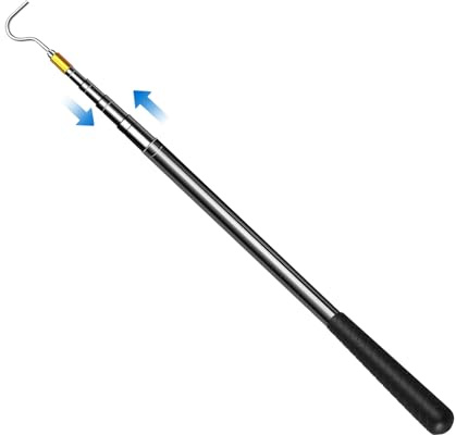 Tulov 42-150 cm Asta telescopica con gancio – Apriscatole in acciaio inox, tenda da sole, gancio per barca, barra di apertura per lucernario, gancio allungabile per rettili