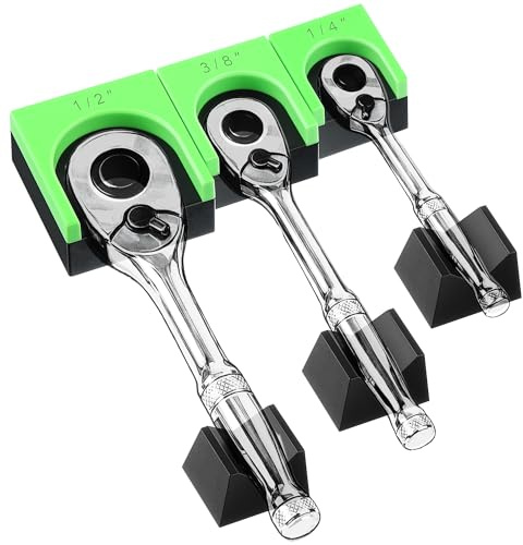 Dreyoo 3 Pack Set Ratchet Organizer Kit, 1/4, 3/8, 1/2 Size Magnetic Ratchet Holder, Wrench Organizers for Toolbox Drawer, Impact Resistant Magnetic Tool Organizer, Ratchets Extension Organizers