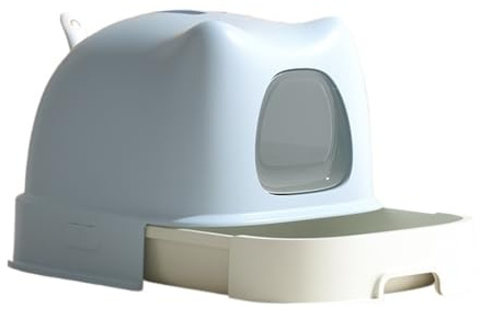 djurtoalett Stor kattlåda med lock, täckt for innekatter bricka, sluten skopa for medelstora och stora katter Standard kattlådor(Light blue)