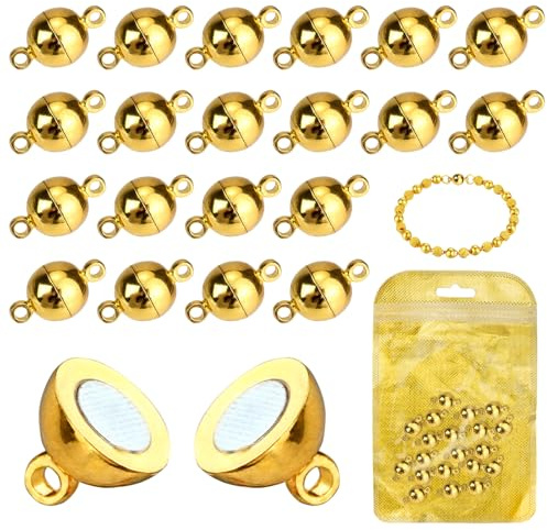 MOAMUN 20 Pezzi Chiusure Per Braccialetti Magnetiche, Fermi e Chiusure Rotondi Da 6 MM, Chiusure Braccialetti per Collane, Bracciali, Cavigliere e Gioielli Per l'Artigianato Fai Da Te (Oro)