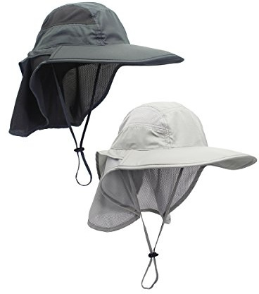 Pack de 2 Unisex Gorra de Safari con Extra Largo Protector de Nuca 12cm Gran Borde para Actividades al Aire Libre Sol Protección UV - Gris