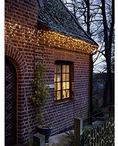 Konstsmide LED Eisregen Lichtervorhang, 400 bernsteinfarbene Dioden, 31V Außentrafo, weißes Kabel - 2772-802