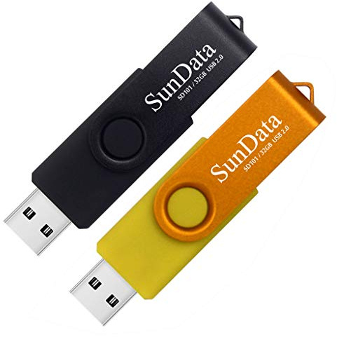 SunData 2 Stück 32GB USB-Sticks USB 2.0 Speicherstick Thumb Drives Memory Sticks Rotate Metall (2 Mischfarben: Schwarz, Gold)