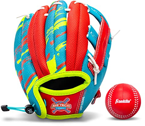 Franklin Sports Air Tech Baseball Glove with Ball - Tee Ball - Soft Air Tech Foam - Royal/Red