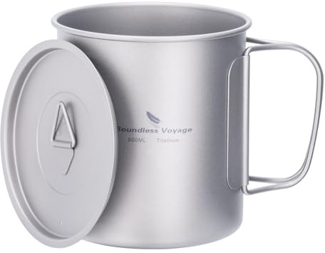 iBasingo 600ml Titanium Camping Mug with Lid Folding Handle Ti3036D