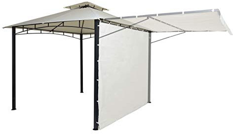 Pergola HWC-F94, Garten Pavillon, Stahl bewegliche Seitenwand 2,5x2,5m - Creme-beige
