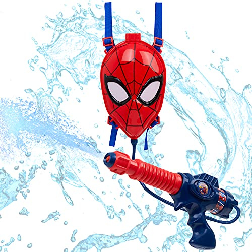 Marvel Spiderman Wasserpistole mit Tankrucksack, Wasserpistole mit großer Reichweite 10 Meter
