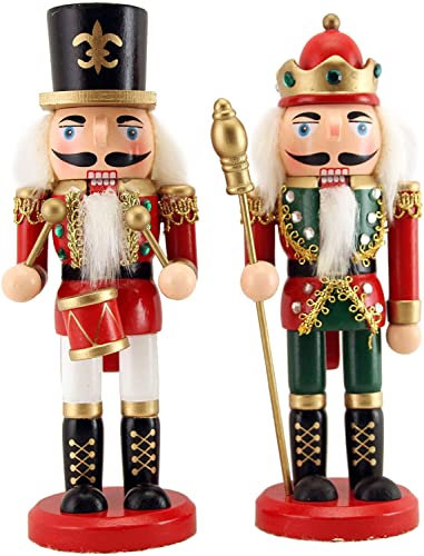 Gisela Graham Set of 2 Christmas Nutcracker Soldiers 20cm - Red/Green with Fabric Jackets
