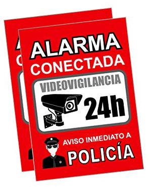 Pegatina Alarma Securitas - Cartel Zona Videovigilada Adhesivo - Aviso a la Policía - Placa Videovigilancia Roja Interior/Exterior (14,8 x 10,5 cm) (2 Piezas)