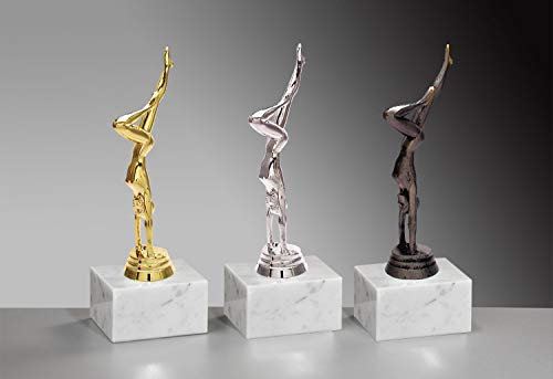 Henecka 🤸‍♂️ Turnen-Damen-Pokal, Turner-Trophäe, Turnerin im Handstand auf Marmorsockel, mit Wunschgravur, wählbar in 3 Farben (Resin)