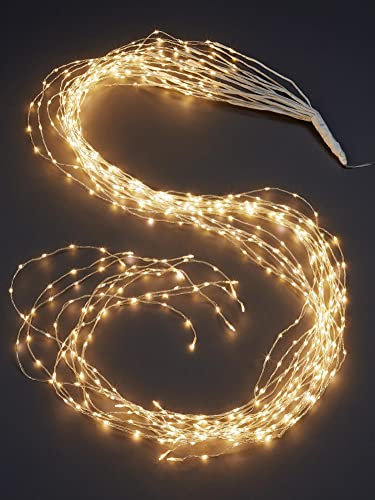 hellum LED-Lichterkette außen Fontäne Tauperlen Kupferkabel 700 warm-weiße, 59 lm, LED beleuchtet 1,7m Lichterkette Timer+Trafo für Garten Balkon Terrasse Party Weihnachten Innen+Außen 577839