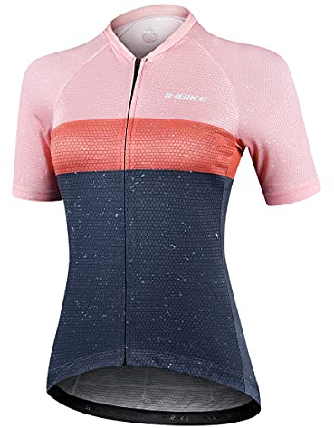 INBIKE Fahrradtrikot Rennrad Trikot Radtrikot mit DREI großen Rückentaschen Damen Slim Fit atmungsaktiv schnelltrockend feuchtigkeitsaufnahm Rosa L