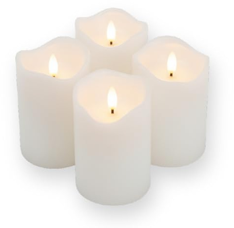 ToCi 4 x LED Kerzen Weiß Ø 7,5 x 15 cm – Flammenlose Echtwachskerzen mit Timer & schwarzem Docht - LED-Stumpenkerzen für Advent, Grablicht & Tischdeko - Batteriebetrieben