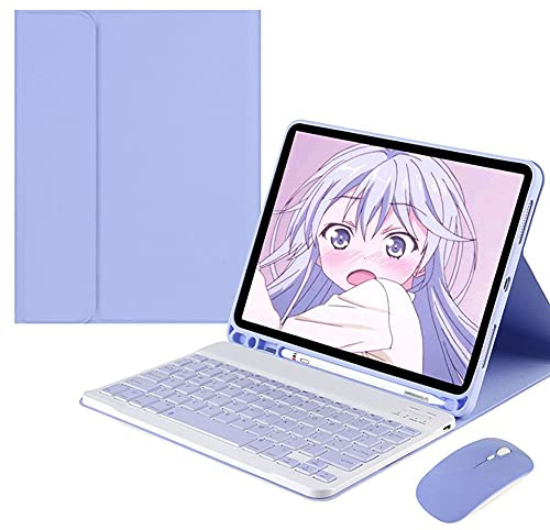 QYiiD Funda con Teclado para 9.7 iPad 2018 (6ª Gen) - 2017 (5ª Gen) - iPad Pro 9.7 - iPad Air 2 & 1, Funda con Teclado + Ratón Bluetooth Inalámbrico Desmontable, con Ranura para Lápiz, Púrpura