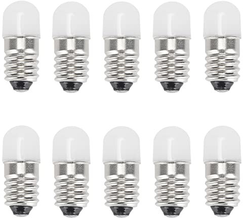 GutReise Lampadine LED E10 3V bianco freddo, 10 pezzi AC/DC E10 in miniatura, 0,5 Watt, 65 Lm (3 V, bianco freddo)