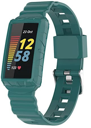 FONREST Compatible with Fitbit Charge 5/4/3 TPU Case and Band, Ultralight Washable Shockproof Sleek Armour Protective Cover with Watch Strap for Charge 3SE/4SE (Dark Green)