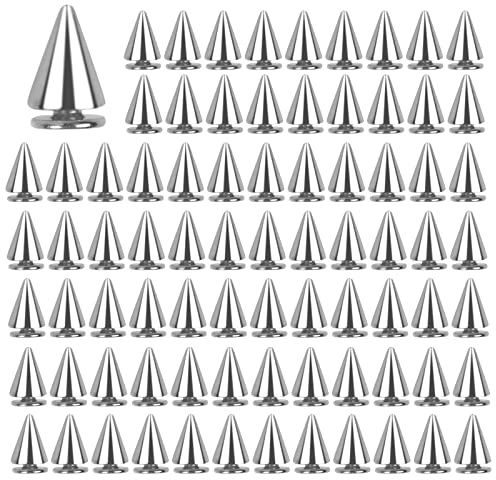 100 Stück 7x10 mm Metall Punk Ziernieten Kegel Spikes Nieten Killernieten Punk Spitznieten Schraubnieten Metallic für DIY Lederhandwerk Kleidung Taschen Schuhe Gürtel Armbänder Dekorationen (Silber)