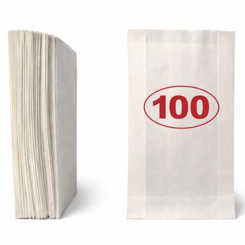 VEZODEK 100 Stück Weiß Papiertüten Klein Mini 20x12cm, Es Kann wie Verwendet werden Popcorn Tüten, Kraftpapier, Geschenktüten Kindergeburtstag, Butterbrottüten, Brottüten, Süßigkeiten