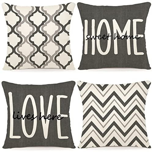 YCOLL Funda Cojin 40x40 Juego de 4 Cojines Sofa Fundas Cojines de Lino Patrón Geométrico Fundas de Cojines Decorativos para Sofa para Sala de Estar Jardín Coche Fundas para Cojines Gris Oscuro