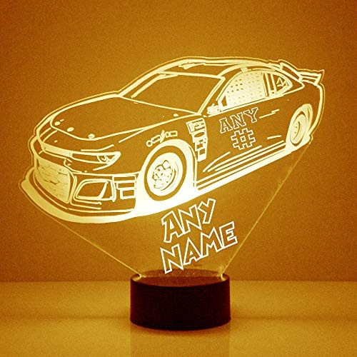 Custom Race Car LED Sign Night Light Lamp with Remote, Light Up Display with Personalized Name or Image, Customized, Made in The USA, Clear Acrylic Home Decor Design with 16 Colors, 4 Modes