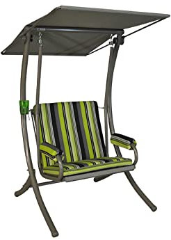 Angerer Freizeitmöbel GmbH Hollywoodschaukel 1-Sitzer Royal - Gartenschaukel Made in Germany - Schaukel zum Sitzen und Entspannen - einfache Montage (Grün-Schwarz gestreift)