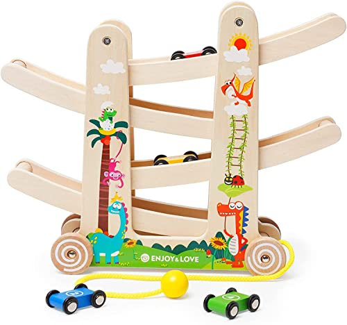 Kugelbahn Autos Holz ab 1 Jahr|Auto Rennbahn Holz Spielzeug,Montessori Autorennbahn Holzspielzeug 1 2 3 4 Jahre |Perfektes Kinderspielzeug aus Geschenk für Jungen und Mädchen