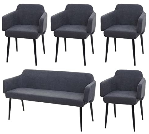 Mendler Esszimmer-Set HWC-L13 Stoff/Textil - anthrazit | 4er-Set, Stuhl+Sitzbank, Esszimmergruppe, Sitzgruppe, Esszimmergarnitur