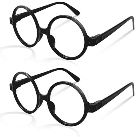 flintronic Plastic Glasse, Toy Glasses Dressup Eyeglasses, Round Glasses with Clear Lenses, Dressup Glasses for Adult Halloween Costume Party (Black)