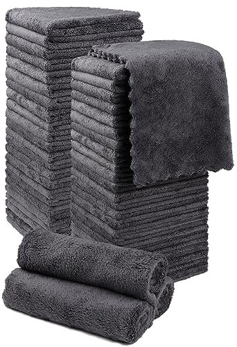 Orighty Ultra Soft Washcloths 48 Pack, Premium Microfiber Towel Sets 12 x 12 inches, Absorbent and Quick Drying Coral Velvet Washcloth, Multi-Purpose Wash Cloths for Bathroom, Hotel, and Gym (Grey)