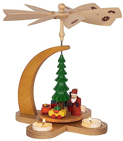 Richard Glaesser Pyramid Father Christmas with Train for Tea Lights from Seiffen in the Ore Mountains