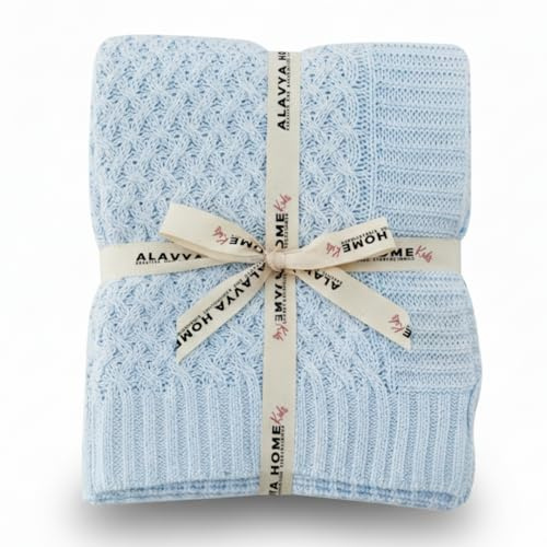 Alavya Home® Babydecke 75x100 cm Baumwolle Wolldecke aus Oeko-TEX I Baumwolldecke Strickdecke für Baby I Baby Decke Neugeborenen Kuscheldecke Geschenk Junge & Mädchen I 100% GOTS Organic Bio Baumwolle