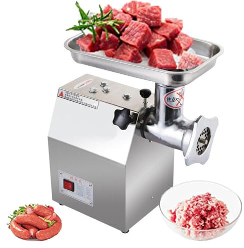 Tritacarne Commerciale, Insaccatrice Elettrica per Salsicce,Tritacarne Industriale in Acciaio Inossidabile con 2 Lame,Piastre di Macinazione e Tubi per Ripieno,Materiale per Alimenti per Uso Domestico