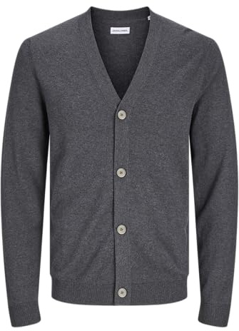 JACK & JONES herr Jjeemil stickad knapp cardigan Noos kofta, Mörkgrå melange, XS