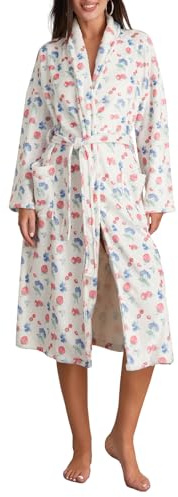 Xeadoffubio Damen Bademantel Flanell Cartoon Muster Morgenmantel Flauschig Kimono Robe Fleece Mit Bindegürtel Warme Langarm Reverskragen Kuschelige Cardigan Loungewear