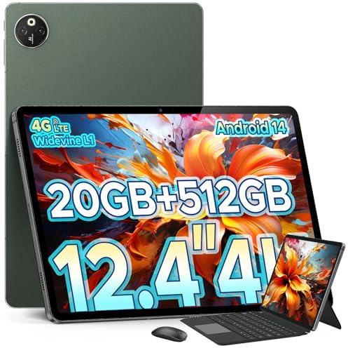 DOOGEE T30 Max Tablets 12+ inch Android 14 Tablet, 20GB+512GB ROM/2TB TF, 2.4K Tablet, 2.2GHz G99 Octa-core, 10800mAh Battery 33W Fast Charging, Android Tablets with Sim Card Slot, 2.4G/5G WiFi, Green
