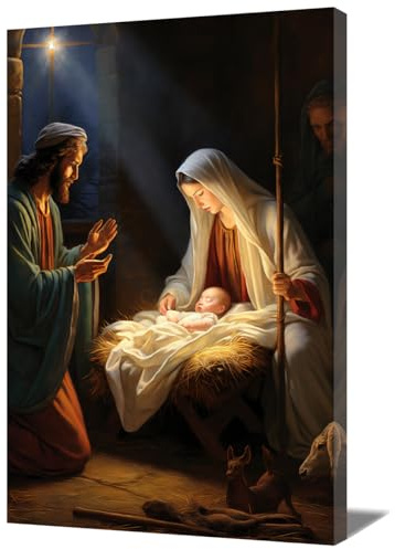 ZQQART Leinwandbild mit der Geburt Jesu Jesuskind Geburt in Krippenszenen Gemälde Gott Jungfrau Maria christliches religiöses Bild spirituelles Poster Gebet Kirchenzimmerdekoration (B,30x45cm)